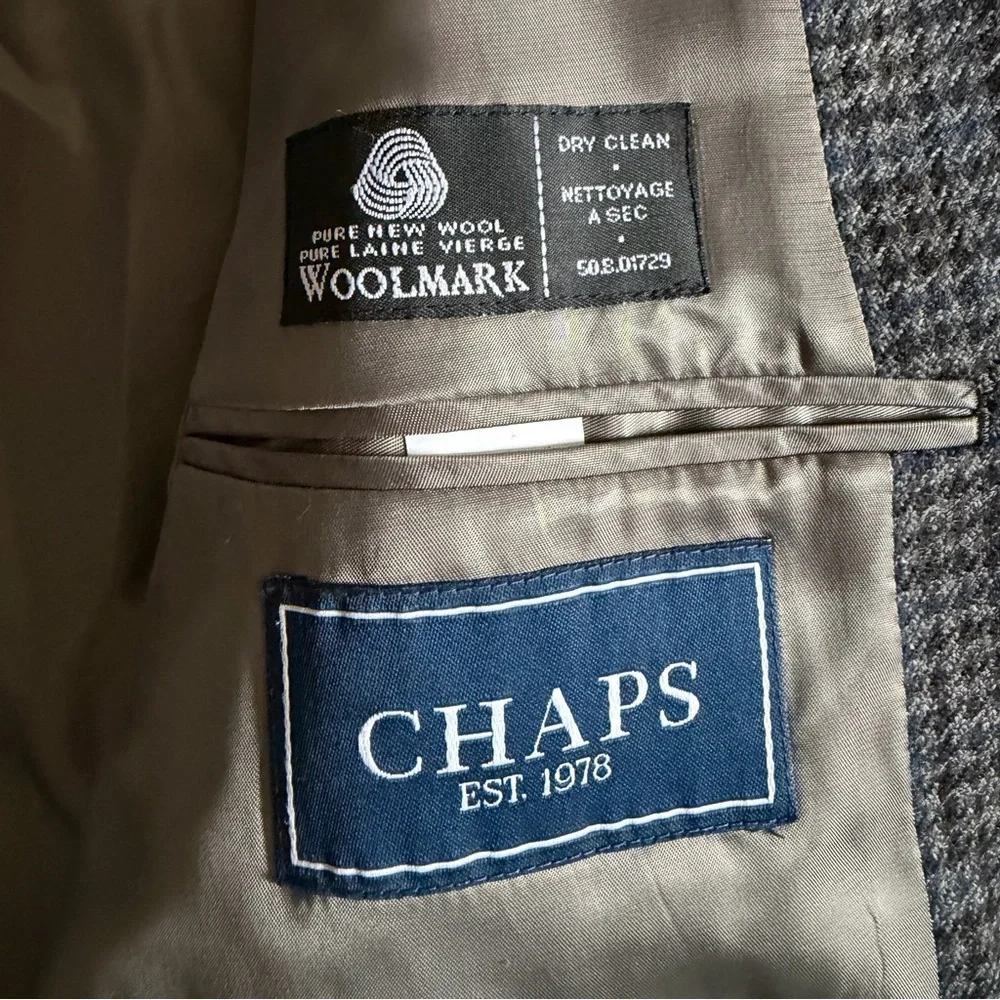 Chaps 100% Wool Blazer Jacket Men's Size 44‎ Gray Blue Herringbone